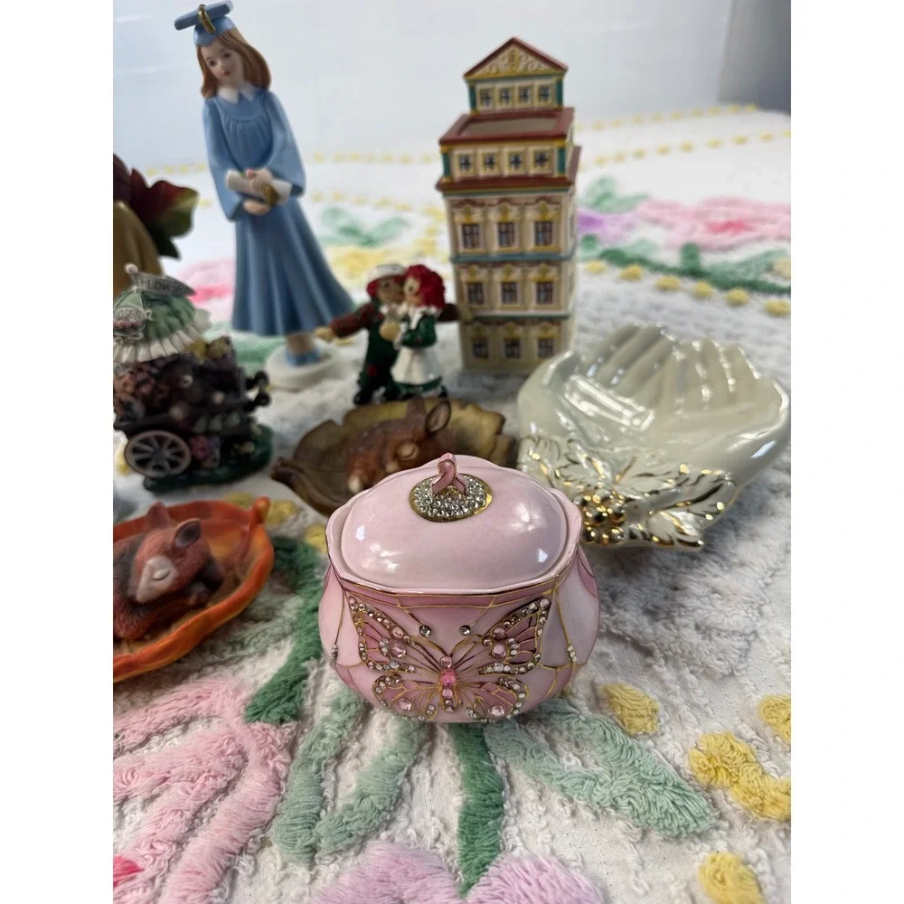 Vintage Figurine Lot Graduation Girl Raggedy Ann Butterfly‎ Trinket Box Decor